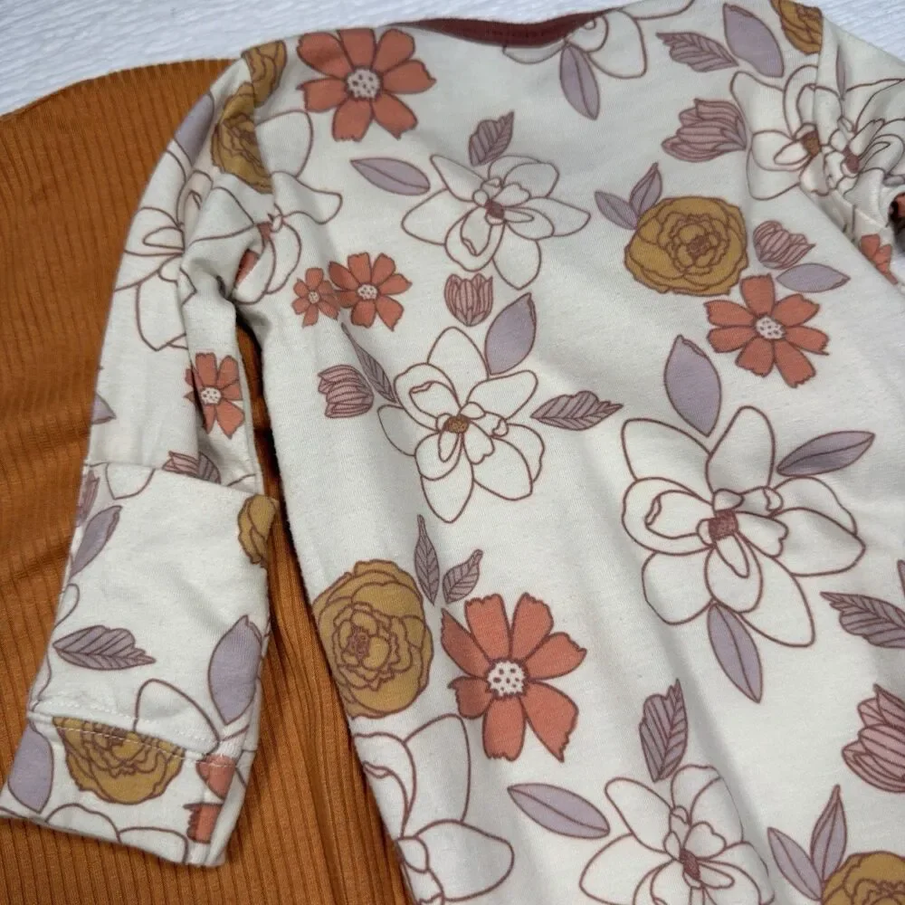 Copper Pearl Newborn Baby Knotted Gown Set Camel Ferra Floral Sleeper 2pc